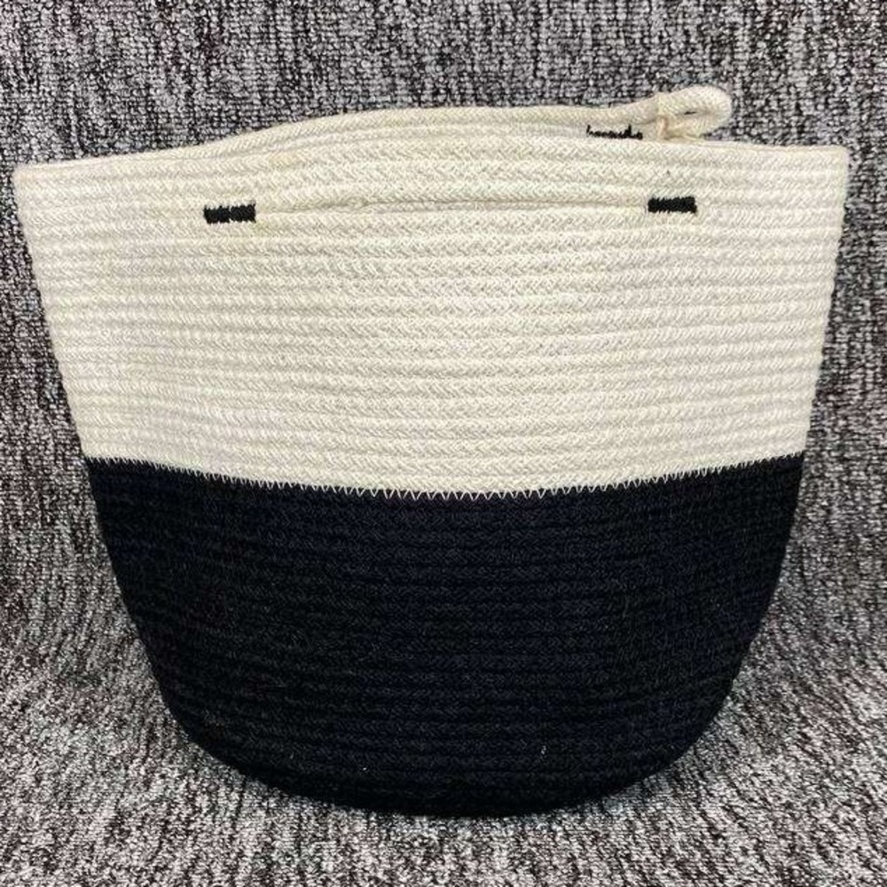 NWT Mia Melange Woven‎ Cotton Rope Basket Colorblock Black Cream Crafted Decor